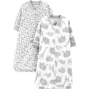 Simple Joys by Carter's Unisex Baby 2-Pack Microfleece Long-Sleeve Sleepbag Tragbare Decke, Grau Bär/Tier, 3-6 Monate (2er Pack)