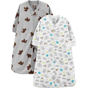 Simple Joys by Carter's Unisex Baby 2-Pack Microfleece Long-Sleeve Sleepbag Tragbare Decke, Grau Meliert Bär/Weiß Waldtiere, 3-6 Monate (2er Pack)
