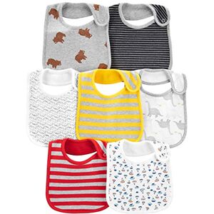 Simple Joys by Carter's Unisex Baby 7-Pack Teething Bibs Winter-Zubehör-Set, Bär/Dinosaurier/Streifen, Einheitsgröße (7er Pack)