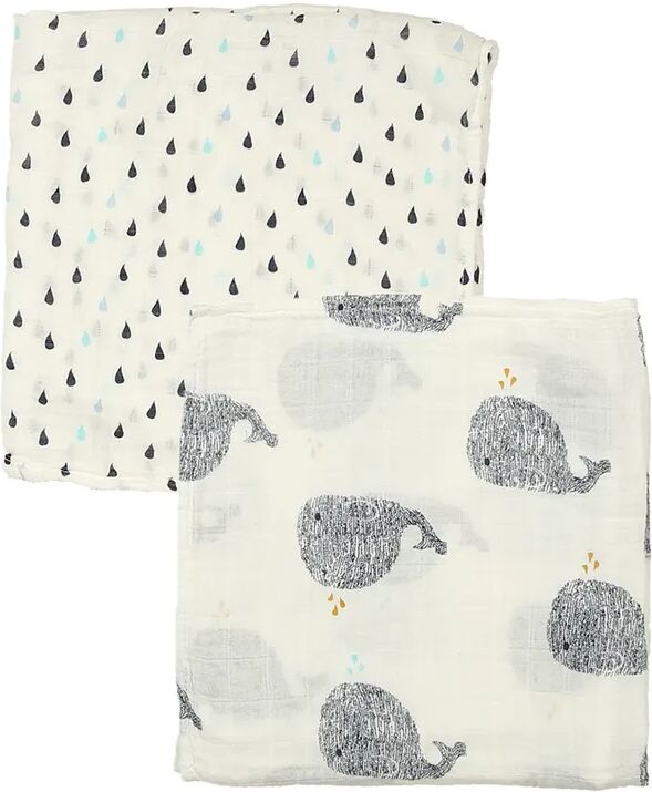 Lässig Mullwindel-Set LITTLE WATER WHALE XL (120x120) 2er-Pack in creme/blau