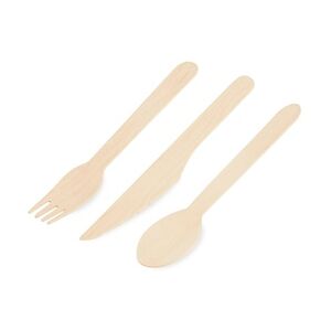 1-PACK Holz Einwegbesteck Set biologisch abbaubar je 100 Gabeln Löffel Messer 300 Stk.