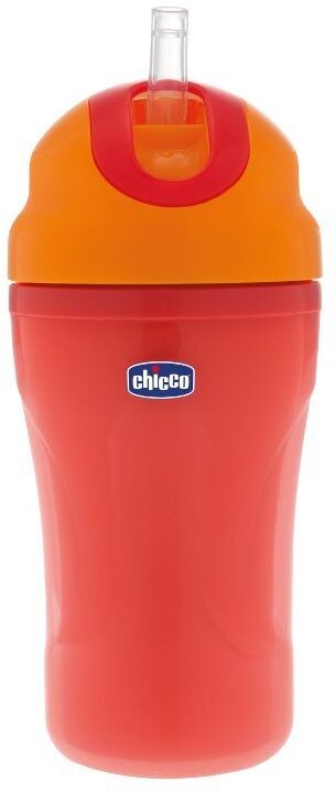 Habitum Pharma chicco Isolierte Trinkflasche mit Silikon Strohhalm 266 ml rot