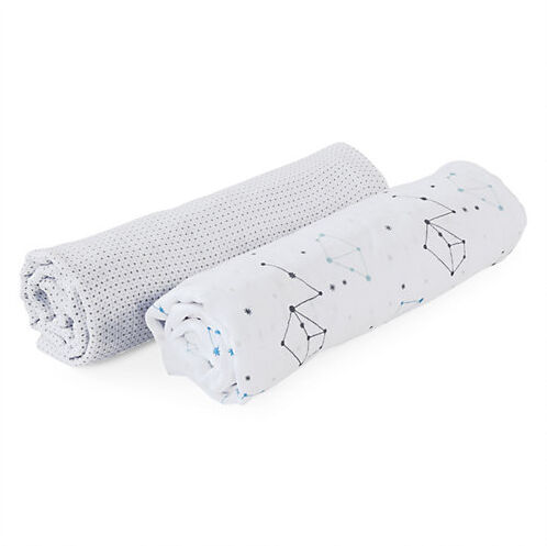 CHICCO Spucktuch Musselin 2-er Set, Pois & Zodiac mehrfarbig