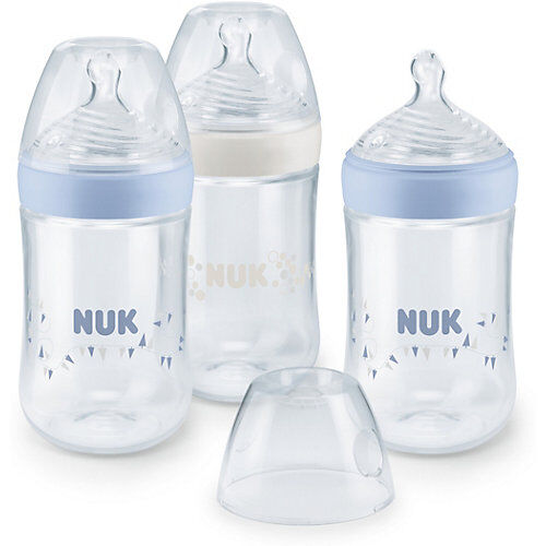 NUK Weithals Flasche Nature Sense, 3er Set, Boy, 260 ml blau