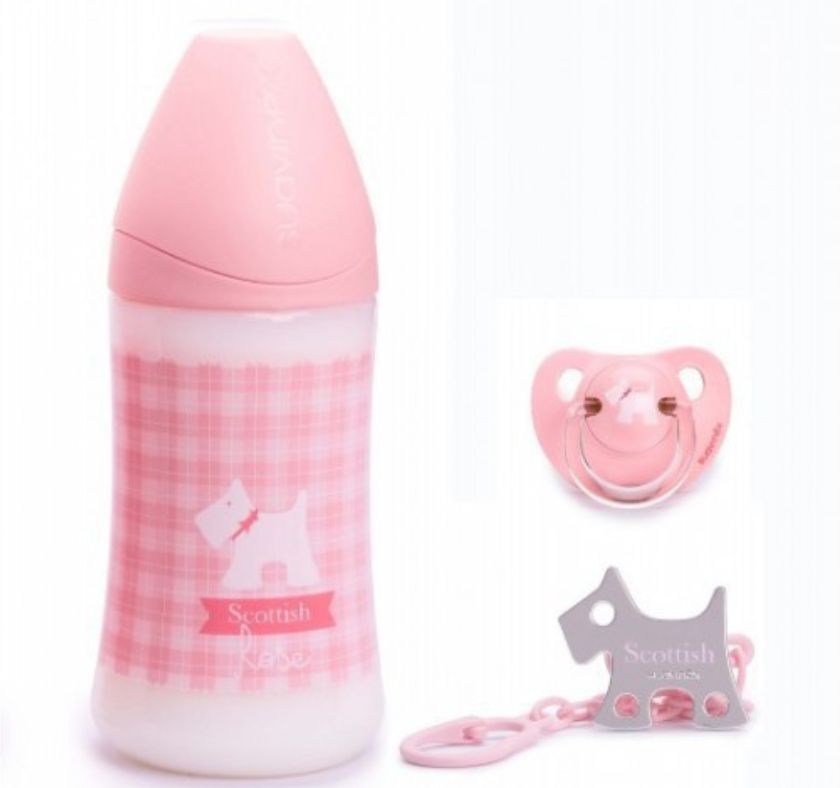 SUAVINEX BIBERÓN ESCOCÉS 270ML + CHUPETE + CLIP 0-6M ROSA