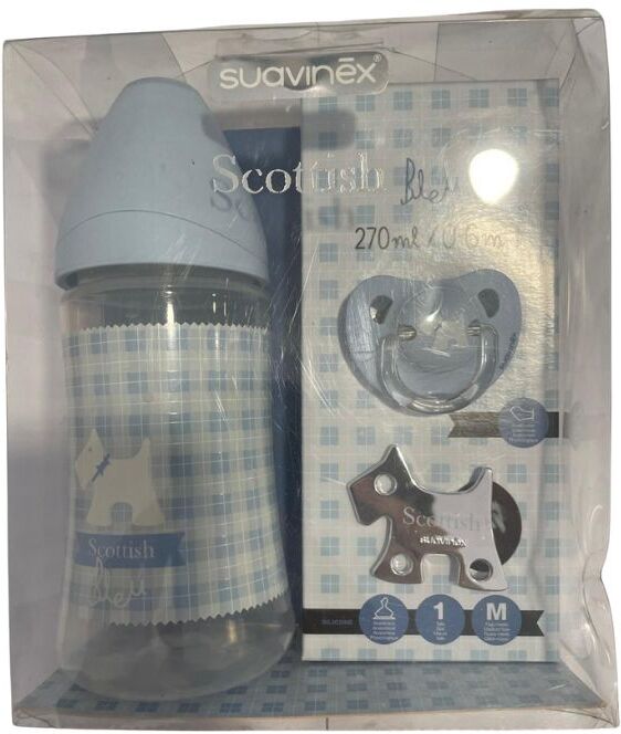 Suavinex Couture Premium Biberón 270 ml + Tetina + Chupete + Clip Azul