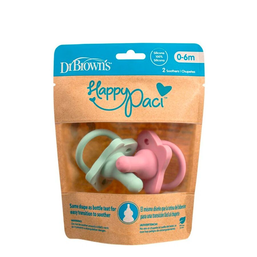 Dr Browns Dr Brown's Chupete Happy Paci Silicona Rosa y Verde 0-6m x2