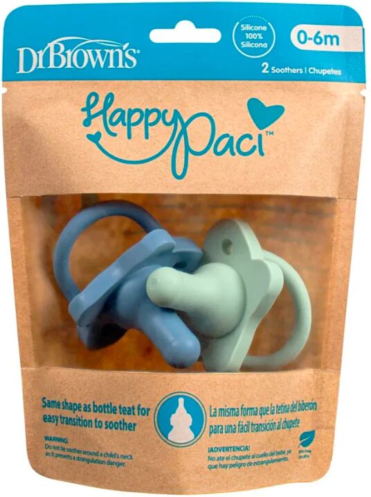 Dr Browns Dr Brown's Chupete Happy Paci Silicona Azul y Verde 0-6m x2