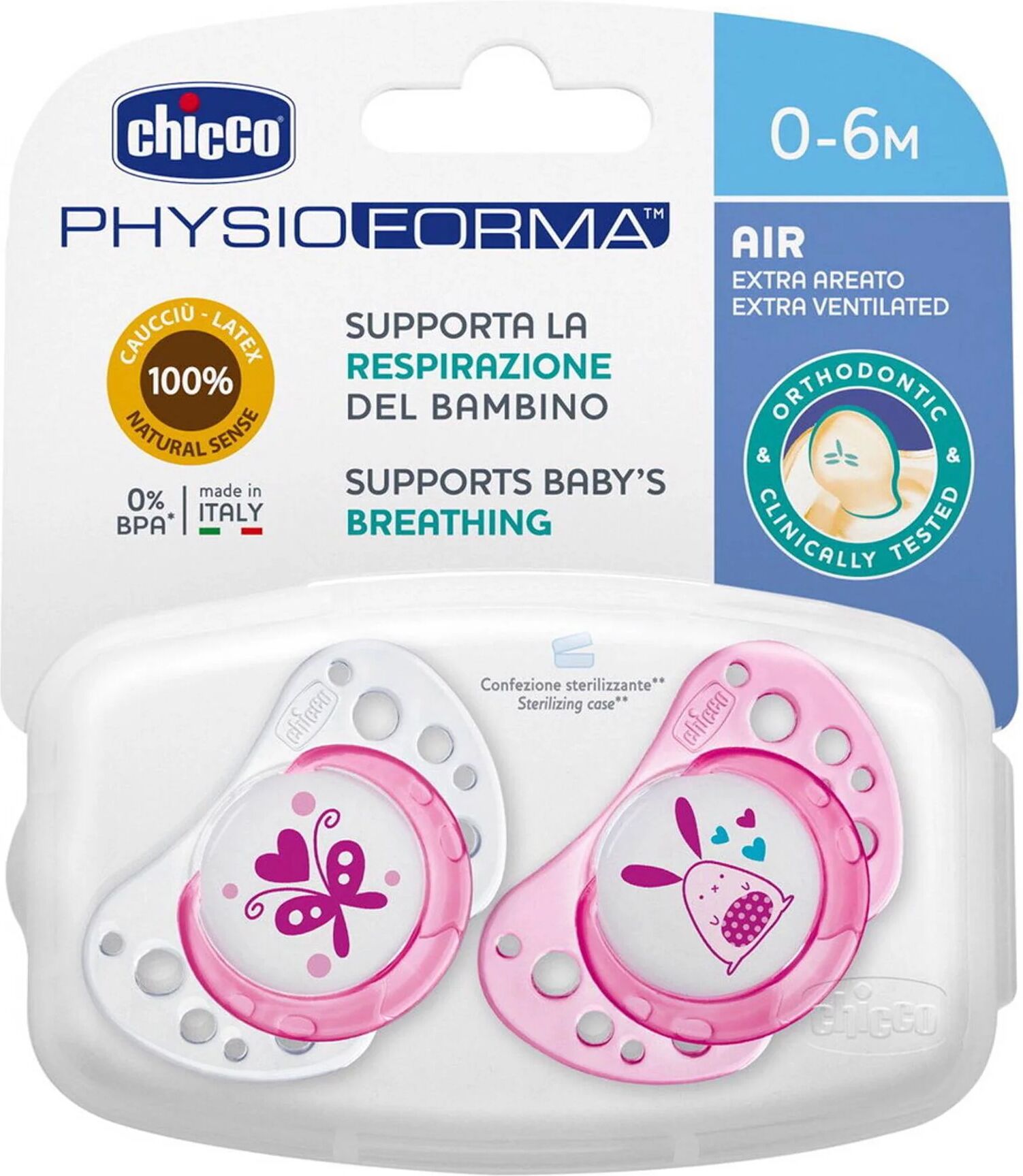 Chicco PhysioForma Air Chupete Latex Rosa 0-6m x2