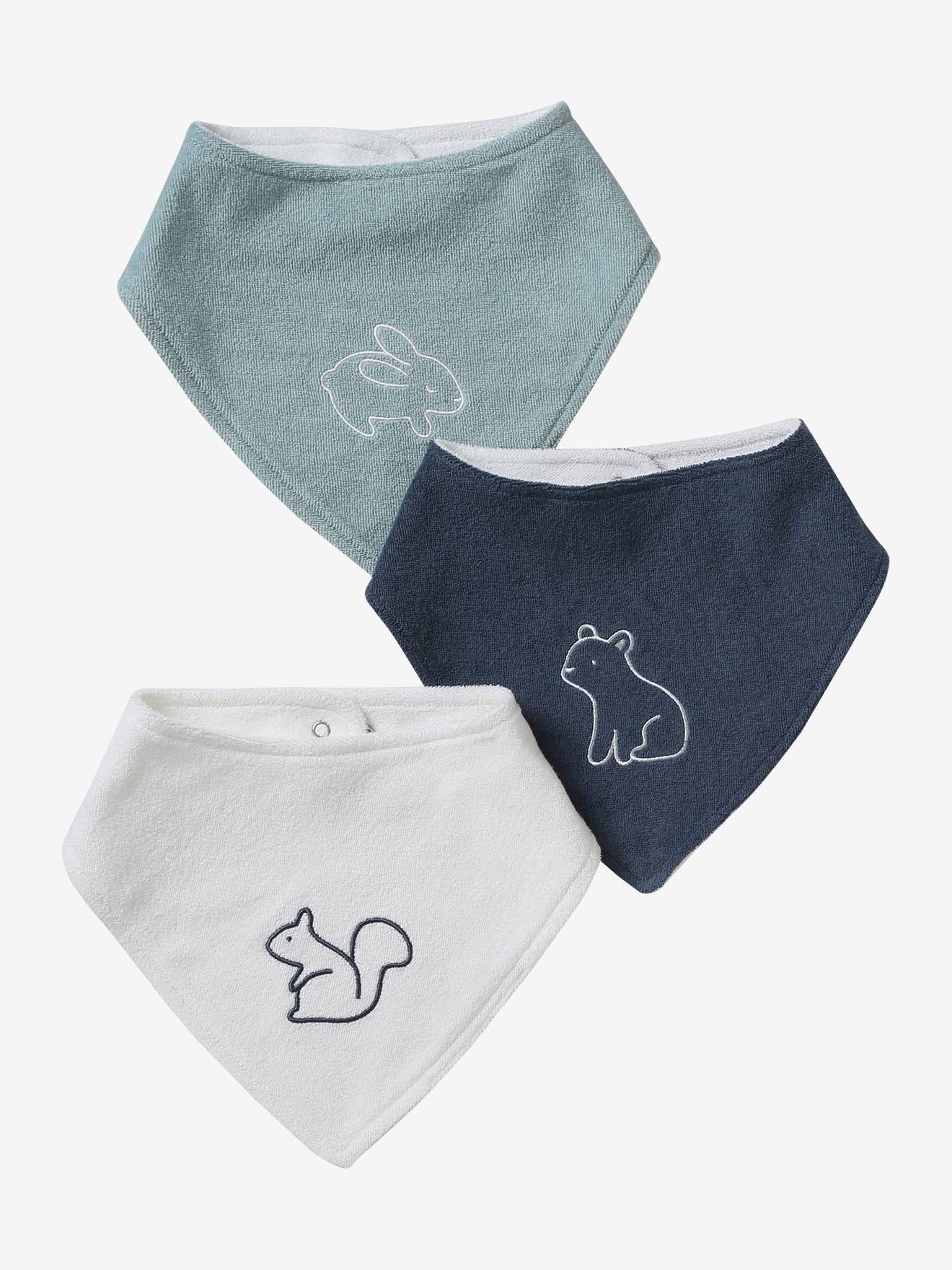 VERTBAUDET Pack de 3 babero bandana de felpa de rizo azul grisáceo