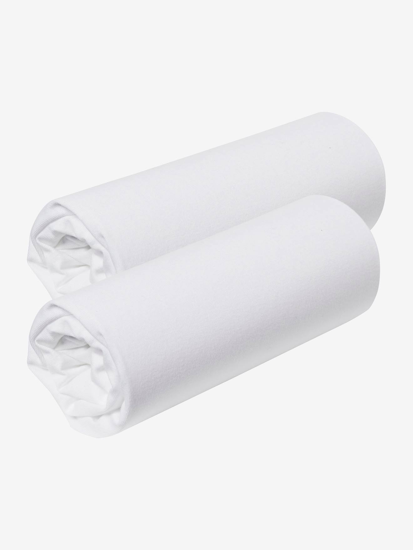 VERTBAUDET Pack de 2 sábanas bajeras de punto elástico para cuna blanco claro liso