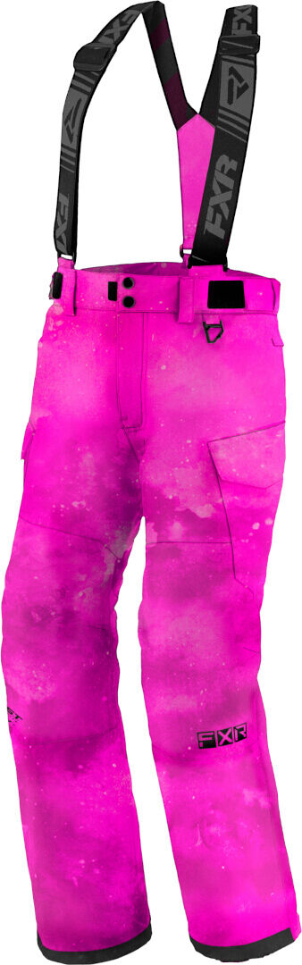 FXR Kicker Pantalones baberos para motos de nieve juveniles - Negro Rosa (L 34)