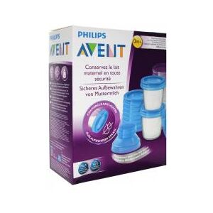 Avent 10 Pots de Conservation de Lait Maternel SCF618/10 - Boîte 10 pots de 180 ml + 2 adaptateurs tire-lait