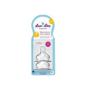 Luc et Léa 2 Tétines Anti-Coliques Débit Lent (1) en Silicone - Blister 2 tétines