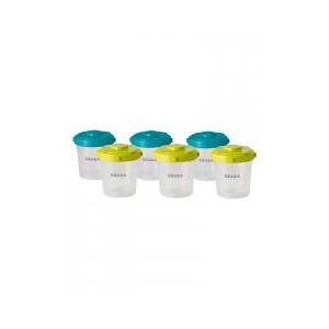 Béaba Lot de 6 Portions Clip 2Ème Âge 200 ml (Coloris Assortis Blue/Neon) - Blister 6 pots de 200 ml + couvercles