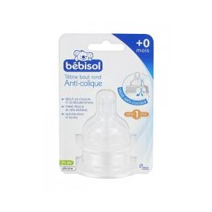 Bebisol 2 Tetines Bout Rond Anti-Colique Debit 1 Lent +0 Mois - Blister 2 tetines