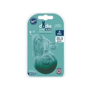 Dodie Tétine Sensation+ Plate - Col Large - +6 Mois - Silicone Débit 3 - Lot de 2 - Blister 2 tétines