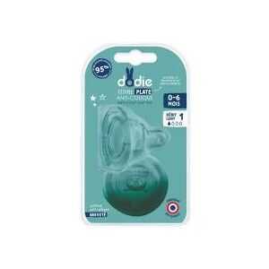 Dodie Tétine Sensation+ Plate - Col Large - 0-6 Mois - Silicone Débit 1 - Lot de 2 - Blister 2 tétines