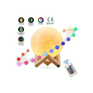 Yokuli Impression 3D Moon Light Rechargeable Night Light RGB Changement de couleur Commutateur tactile Chambre à coucher 3D Moon Moon - Publicité