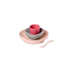 Beaba Coffret vaisselle 4 pièces en silicone pink - - Publicité