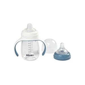 Beaba , Biberon/Tasse d'apprentissage 2 en 1, Tasse Paille Enfant, 100% étanche, Anti-fuite, 210 ml - windy blue - Publicité