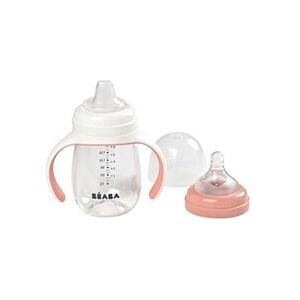 Beaba , Biberon/Tasse d'apprentissage 2 en 1, Tasse Paille Enfant, 100% étanche, Anti-fuite, 210 ml - old pink - Publicité