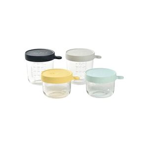 Beaba Coffret 4 portions verre, pots de conversation (150ml yellow / 150ml light blue / 250ml dark blue / 250ml light mist) - Publicité