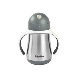 Beaba Biberon/Tasse d'apprentissage/Gourde Bébé 2 en 1 - Tasse Paille Enfant - Inox 100% étanche - Anti-fuite - 250ml - Vert sauge - Publicité