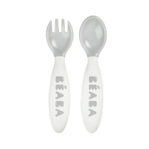 BEABA Couverts enfant 2e age ergonomiques gris, 2 pieces