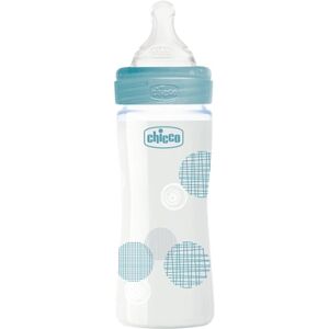 Chicco Biberon Well-Being debit normal 0 m+ verre 240 ml bleu