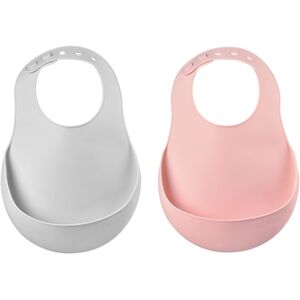 BEABA Bavoir enfant a nouer recuperateur silicone rose lot de 2