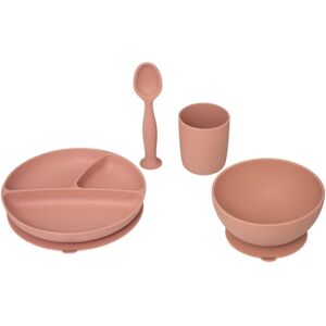 Kit vaisselle enfant silicone rose terracotta 4 pièces