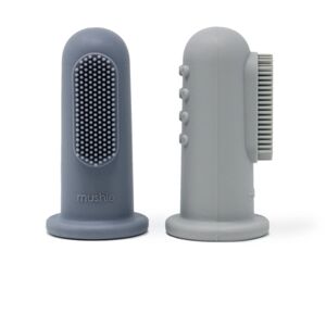 mushie Brosse a dents enfant a doigt gris pierre/alizes lot de 2