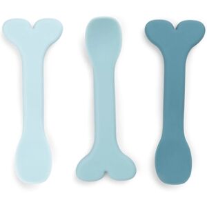 Done by Deer? Cuillere enfant Wally silicone bleu, lot de 3