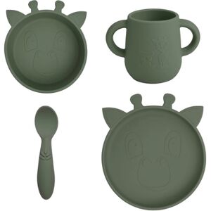 nuuroo Kit vaisselle enfant Lykke girafe Dusty Green silicone 4 pieces