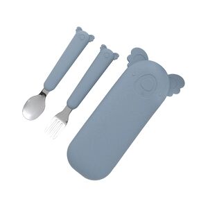 the cotton cloud Couverts bebe et etui Zoe the Koala inox smokey blue