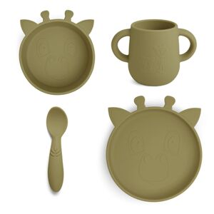 nuuroo Kit vaisselle enfant Lykke girafe Olive green silicone 4 pieces