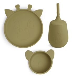 nuuroo Kit vaisselle enfant Dian girafe silicone Olive Green 3 pièces