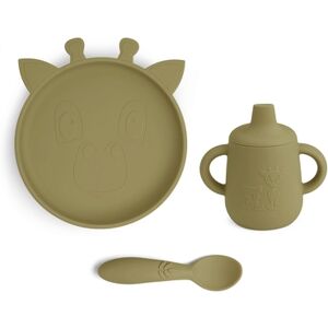 nuuroo Kit vaisselle enfant Elke girafe silicone Olive Green 3 pieces