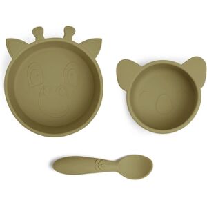 nuuroo Kit vaisselle enfant Eddy girafe silicone Olive Green lot de 3