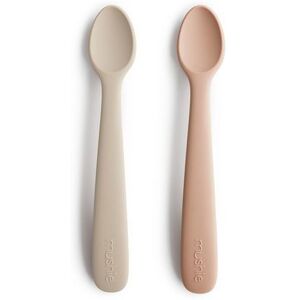 Mushie Lot de 2 cuillères bébé silicone  Rose / Sable - Couverts bébé