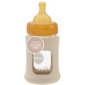 Hevea Plastic-Free Wide Neck Glass Baby Bottle with Sleeve Slow Flow Anti Colic Baby Bottles Newborn 0+ months Eco-friendly, BPA-free, Single-pack (150 ML) - Publicité