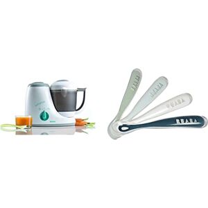 Béaba , Babycook Original, Robot Bébé 4 en 1 Mixeur-Cuiseur, Cuisson Vapeur, Décongélation, Panier cuisson, 800ml & Lot de 4 Cuillères en Silicone Bébé/Enfant 1er Âge Dès 4 mois, Souple - Publicité