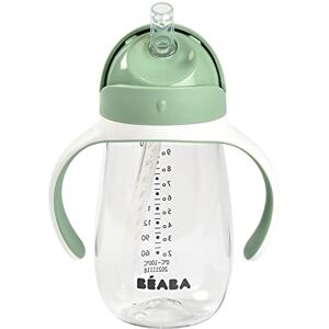 Béaba Biberon/Tasse d'apprentissage 2 en 1, Tasse Paille Enfant, 100 Pour cent étanche, Anti-fuite, Facile à Ouvrir, Poignées amovibles, Tritan et Silicone, 300 ml, Vert Sauge, 1 Unité - Publicité