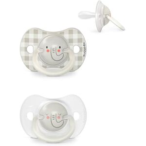 Suavinex , Lot de 2 Sucettes pour Nouveau-nés et Bébés 0/6 Mois, Sucettes Phosphorescentes, Idéal Nuit, avec Tétine Symétrique SX Pro en Silicone, Réversible, Douce et Souple, Night and Day, Gris - Publicité