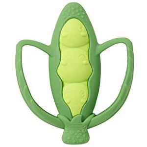 INFANTINO Lil' Nibble Teether Pea Pod Silicone Soft-Textured teether for Sensory Exploration and Teething Relief, with Easy to Hold Handles, Green - Publicité