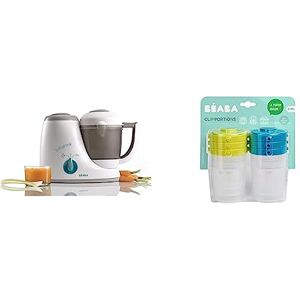 Béaba , Babycook Original, Robot Bébé 4 en 1 Mixeur-Cuiseur, Cuisson Vapeur, Décongélation, Panier cuisson, 800ml & Lot de 6 Portions Conservation, Clip, Pots empilables et clipsables, 200ml, Bleu/Néon - Publicité