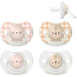 Suavinex , Lot de 4 Sucettes pour Bébé 6/18 Mois, Sucettes Phosphorescentes, Idéal Nuit, avec Tétine Symétrique SX Pro en Silicone, Réversible, Douce et Souple, Night and Day, Beige et Rose - Publicité