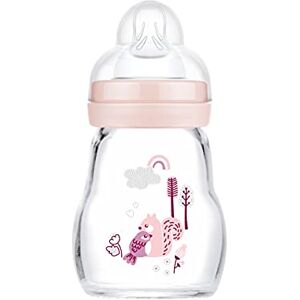 MAM Feel Good Gourde en verre pour bébé 170 ml Bouteille de lait avec ouverture large Gourde stable avec tétine Taille 1 dès la naissance Écureuil/oiseau - Publicité