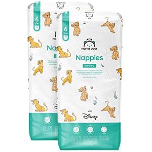 Marque  - Mama Bear Disney Couches bébé Ultra Absorbantes, Taille 6  (15+ kg), Blanc, 140 Pièces (2 lot de 70) - PACK MENSUEL